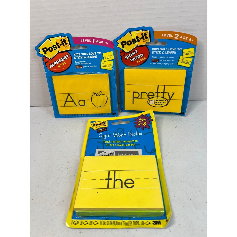 Vintage 2006 Post-it Alphabet & Sight Word Notes 3M Educational Learning Lot 3pk